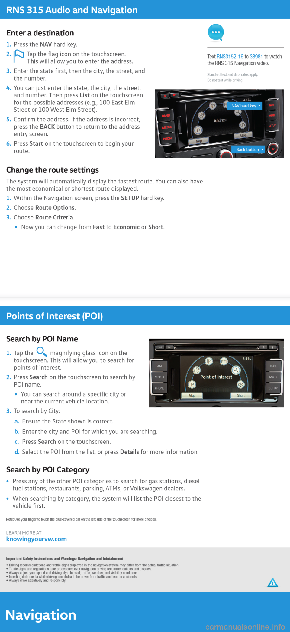 VOLKSWAGEN EOS 2016 1.G Quick Start Guide 