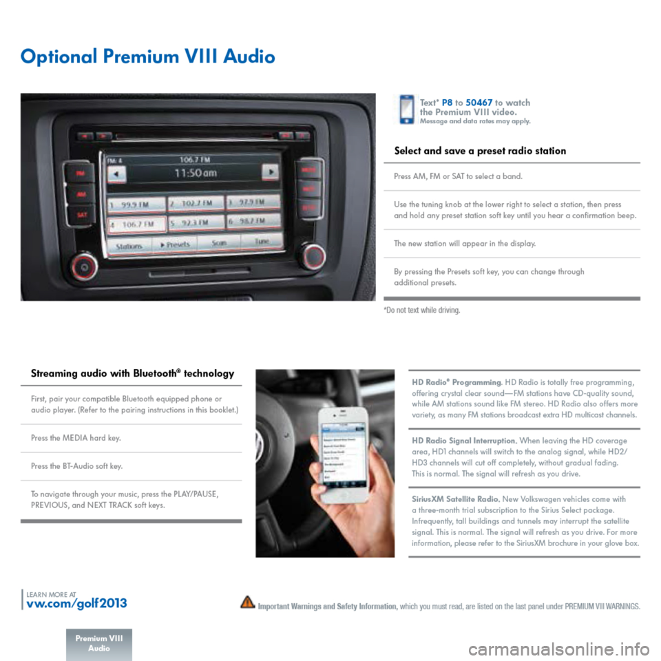 VOLKSWAGEN GOLF 2013 5G / 7.G Quick Start Guide 