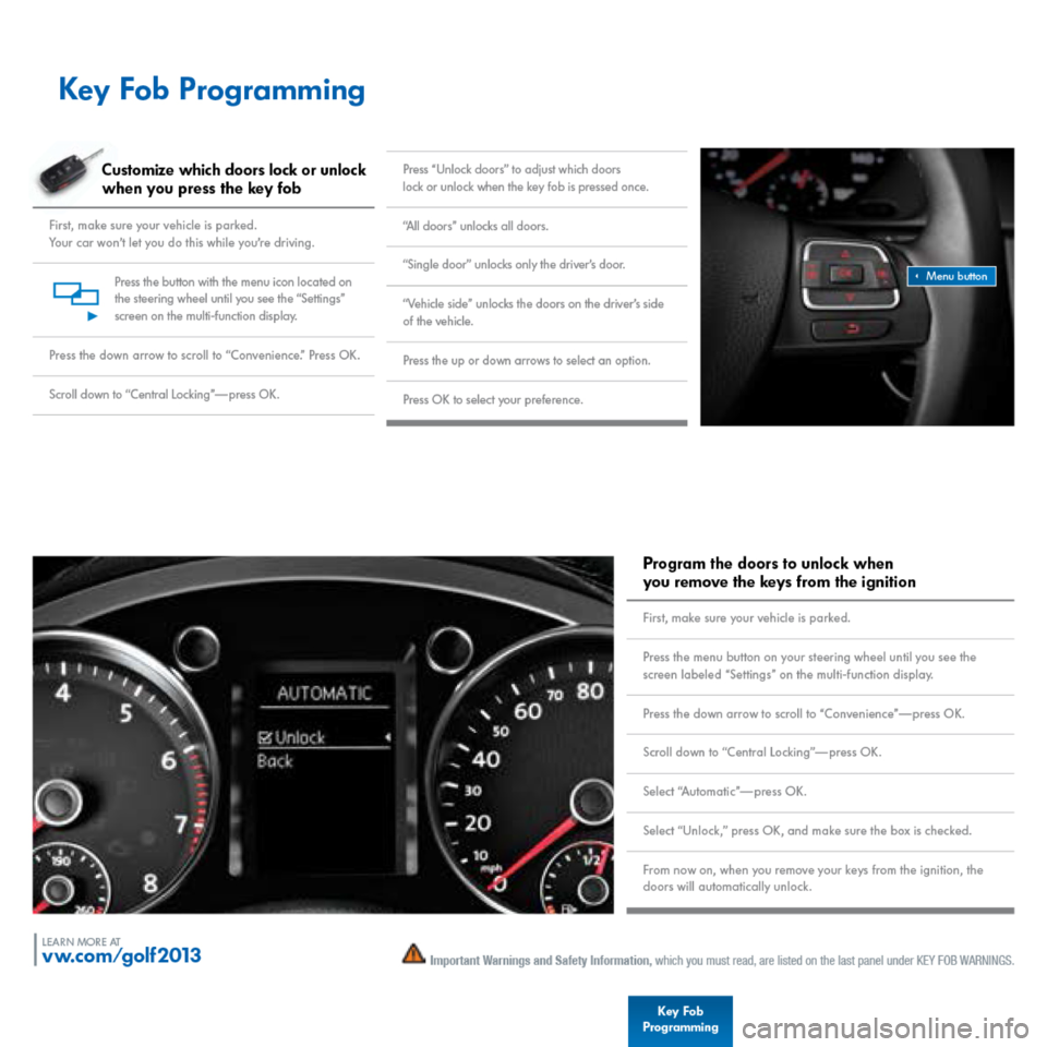 VOLKSWAGEN GOLF 2013 5G / 7.G Quick Start Guide 