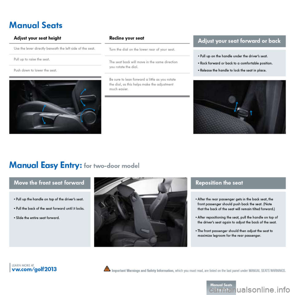 VOLKSWAGEN GOLF 2013 5G / 7.G Quick Start Guide 