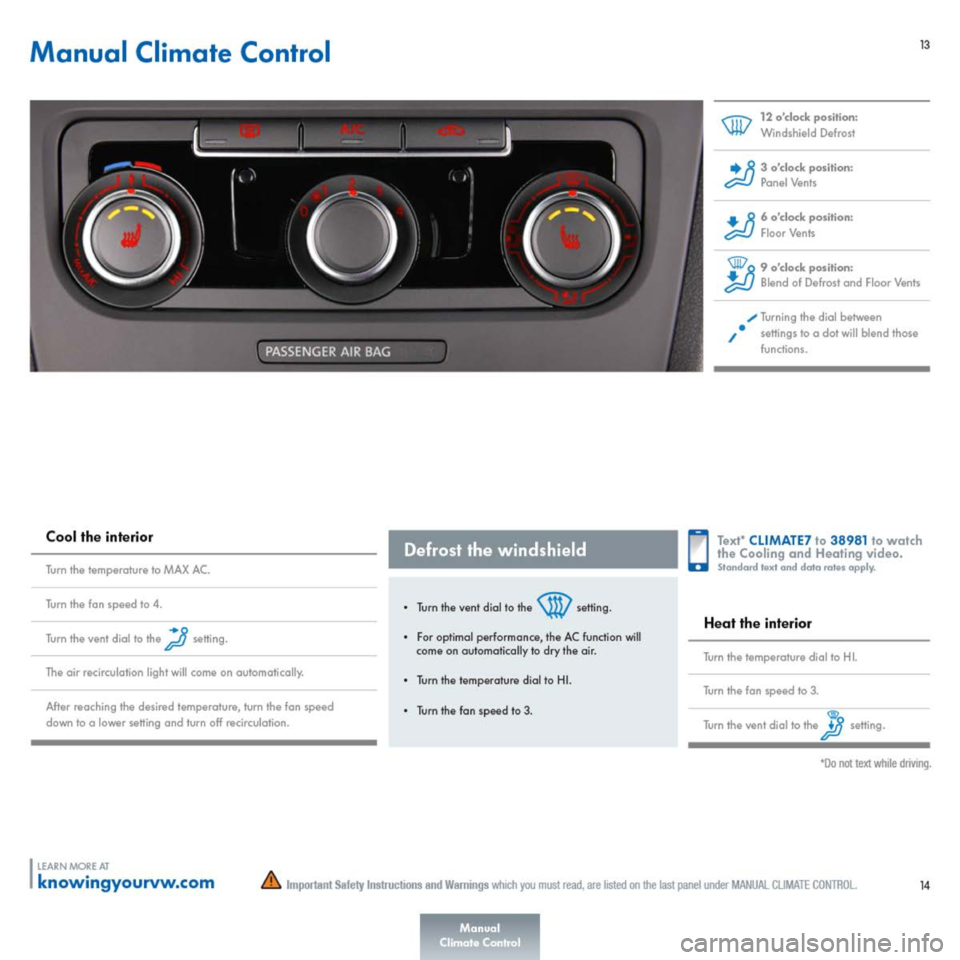 VOLKSWAGEN GOLF 2014 5G / 7.G Quick Start Guide 