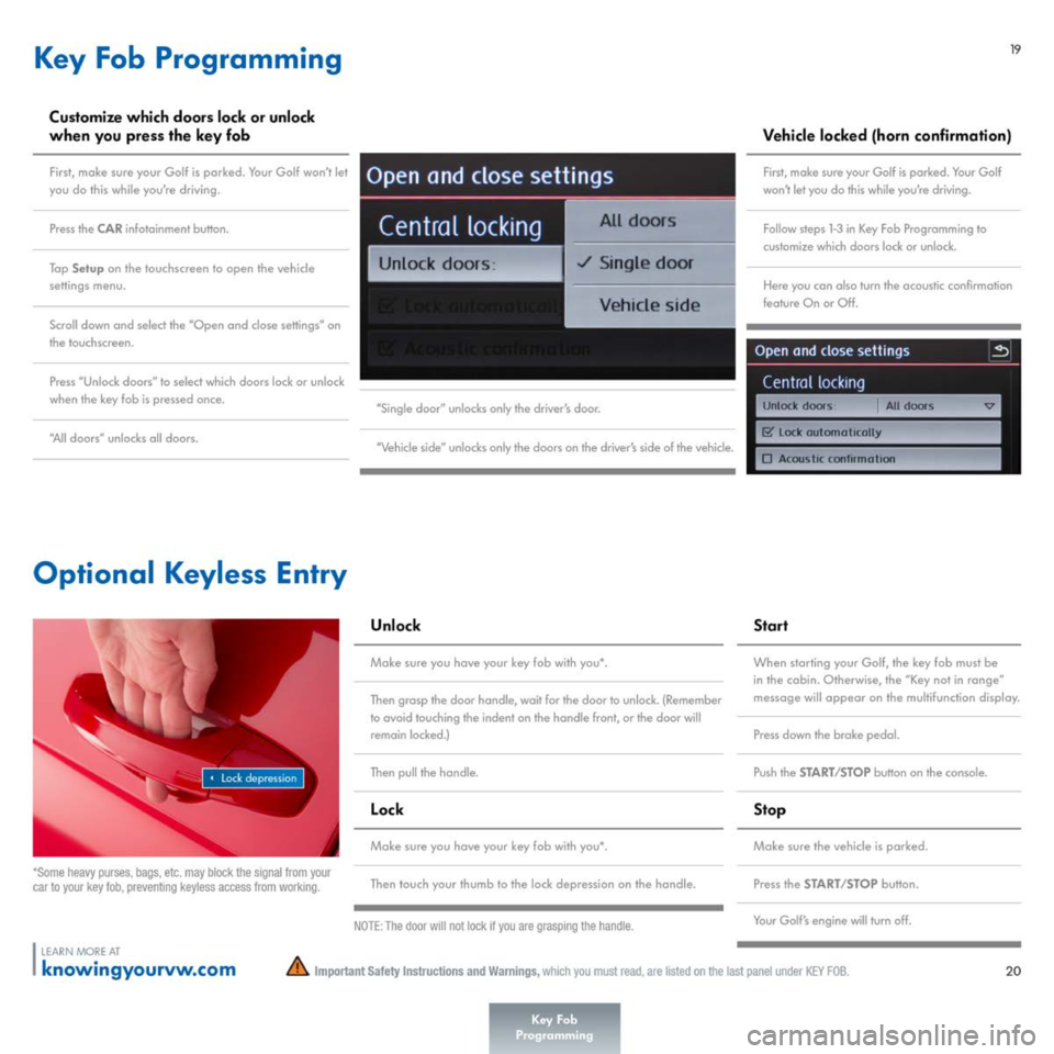 VOLKSWAGEN GOLF 2015 5G / 7.G Quick Start Guide 