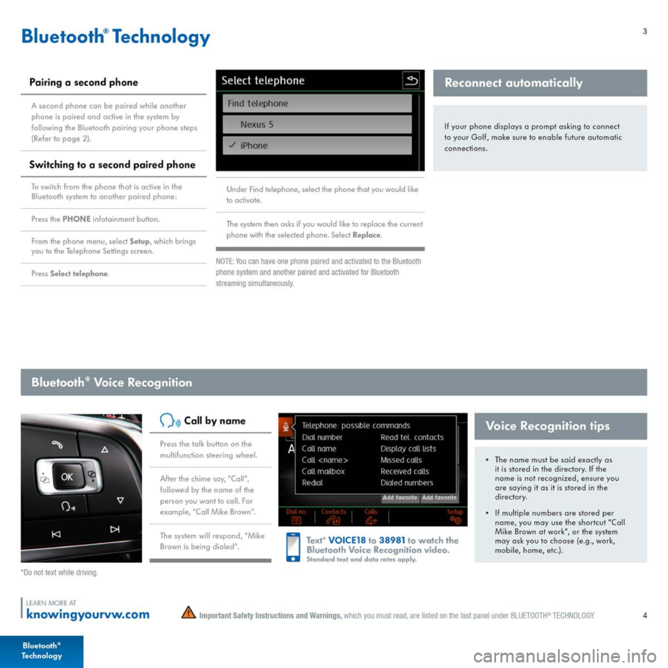 VOLKSWAGEN GOLF 2015 5G / 7.G Quick Start Guide 