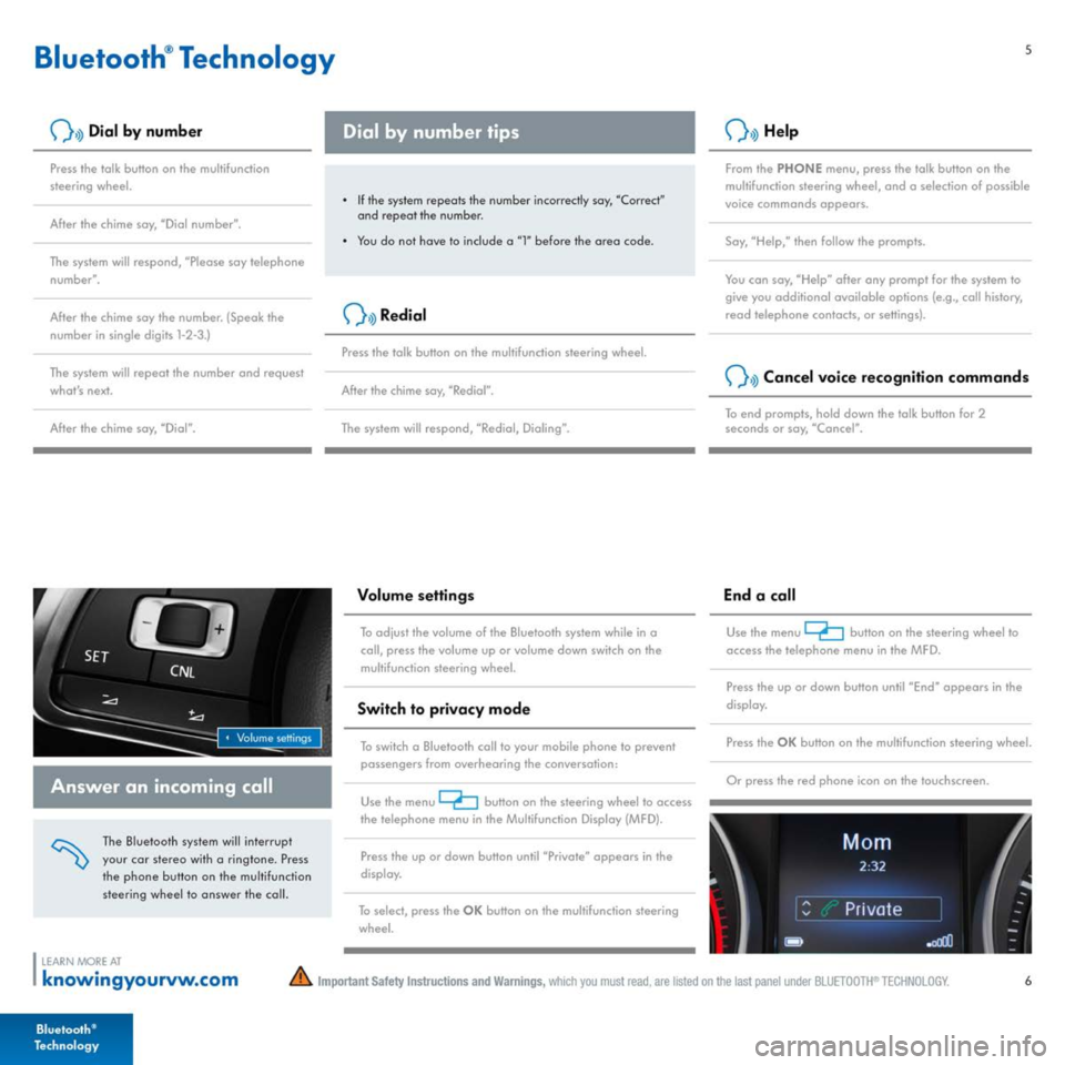 VOLKSWAGEN GOLF 2015 5G / 7.G Quick Start Guide 