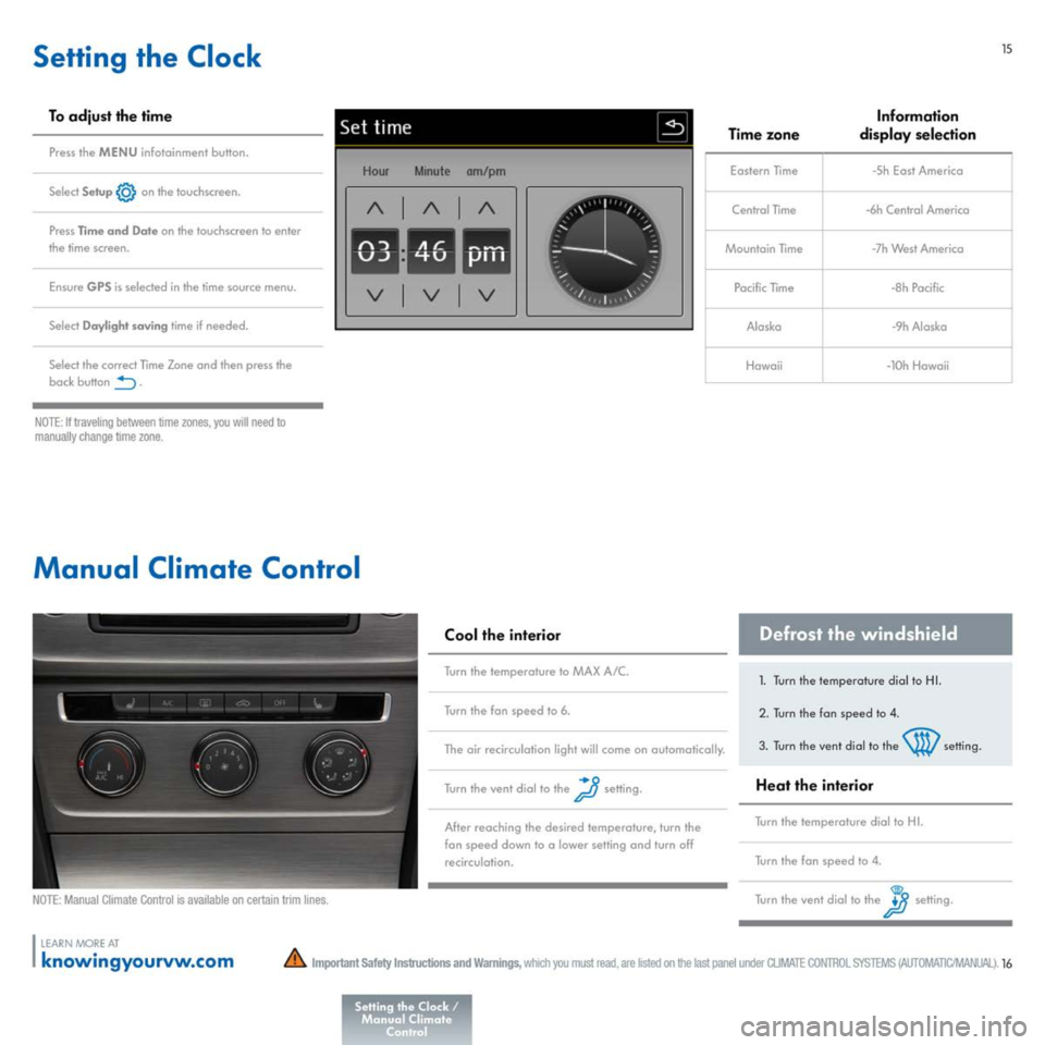 VOLKSWAGEN GOLF 2015 5G / 7.G Quick Start Guide 