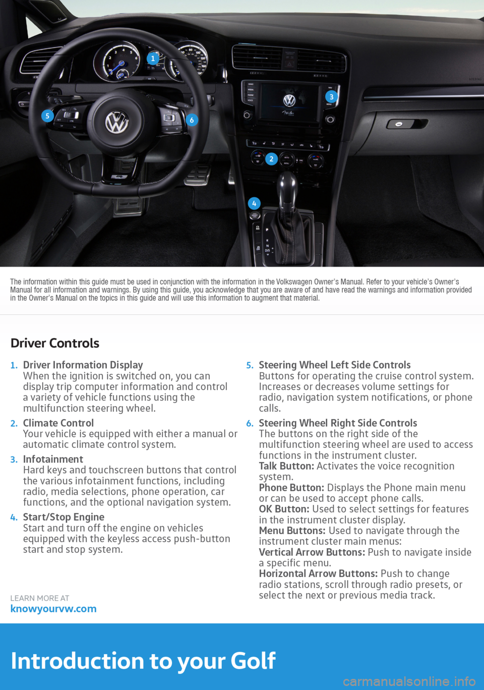 VOLKSWAGEN GOLF 2016 5G / 7.G Quick Start Guide VOLKSWAGEN GOLF 2016 5G / 7.G Quick Start Guide