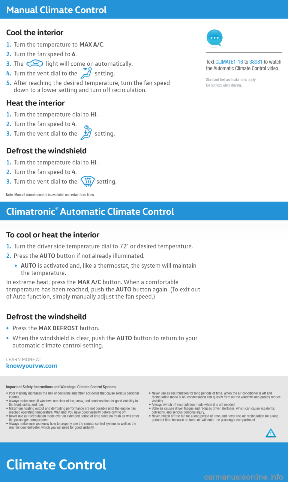 VOLKSWAGEN GOLF 2016 5G / 7.G Quick Start Guide 