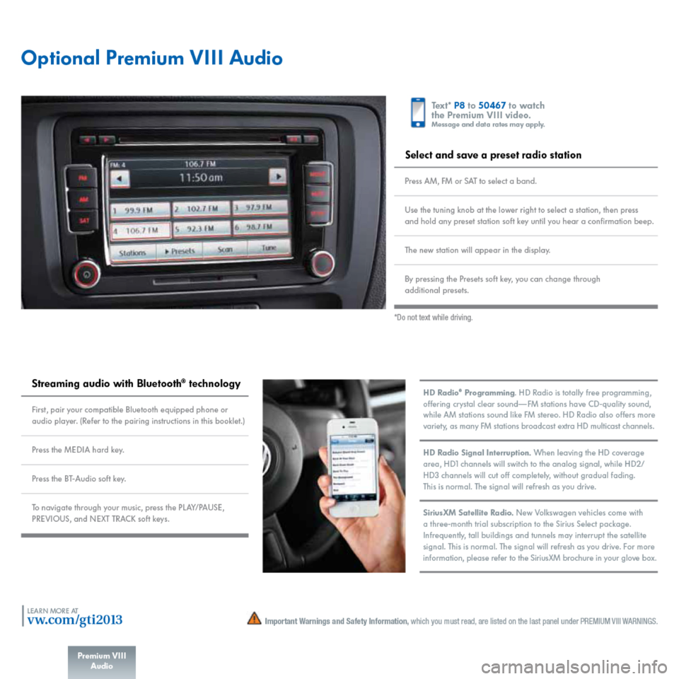 VOLKSWAGEN GOLF GTI 2013 5G / 7.G Quick Start Guide 