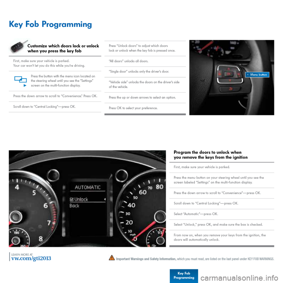 VOLKSWAGEN GOLF GTI 2013 5G / 7.G Quick Start Guide 