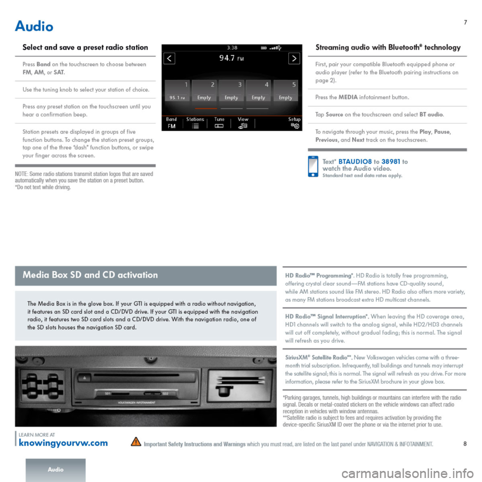 VOLKSWAGEN GOLF GTI 2015 5G / 7.G Quick Start Guide 