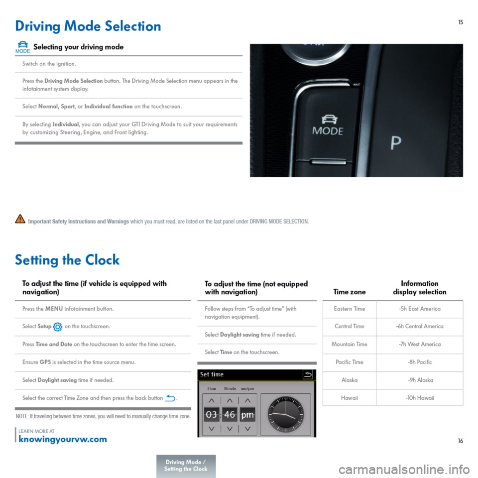 VOLKSWAGEN GOLF GTI 2015 5G / 7.G Quick Start Guide 