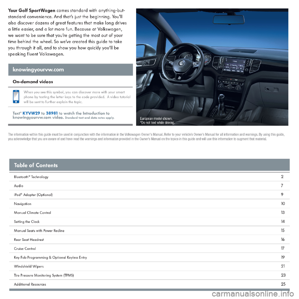 VOLKSWAGEN GOLF SPORTWAGEN 2015 5G / 7.G Quick Start Guide 