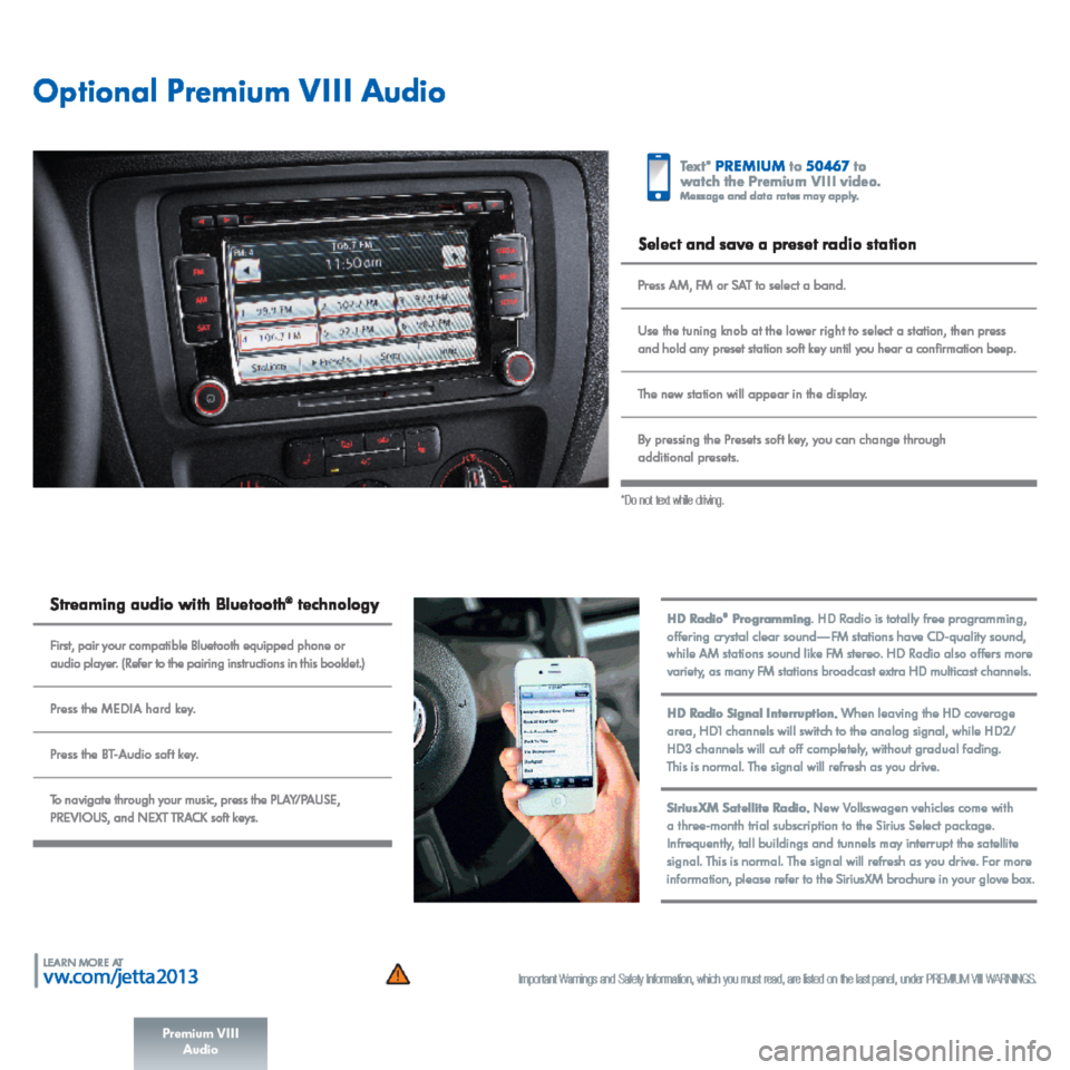 VOLKSWAGEN JETTA 2013 1B / 6.G Quick Start Guide 