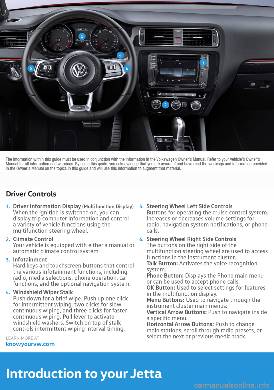 VOLKSWAGEN JETTA 2016 1B / 6.G Quick Start Guide VOLKSWAGEN JETTA 2016 1B / 6.G Quick Start Guide