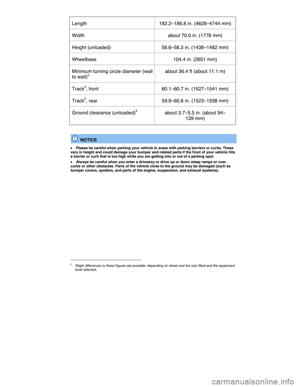 VOLKSWAGEN JETTA HYBRID 2015 1B / 6.G Service Manual  
Length   182.2–186.8 in. (4628–4744 mm)  
Width  about 70.0 in. (1778 mm)  
Height (unloaded)   56.6–58.3 in. (1438–1482 mm)  
Wheelbase   104.4 in. (2651 mm)  
Minimum turning circle diamet