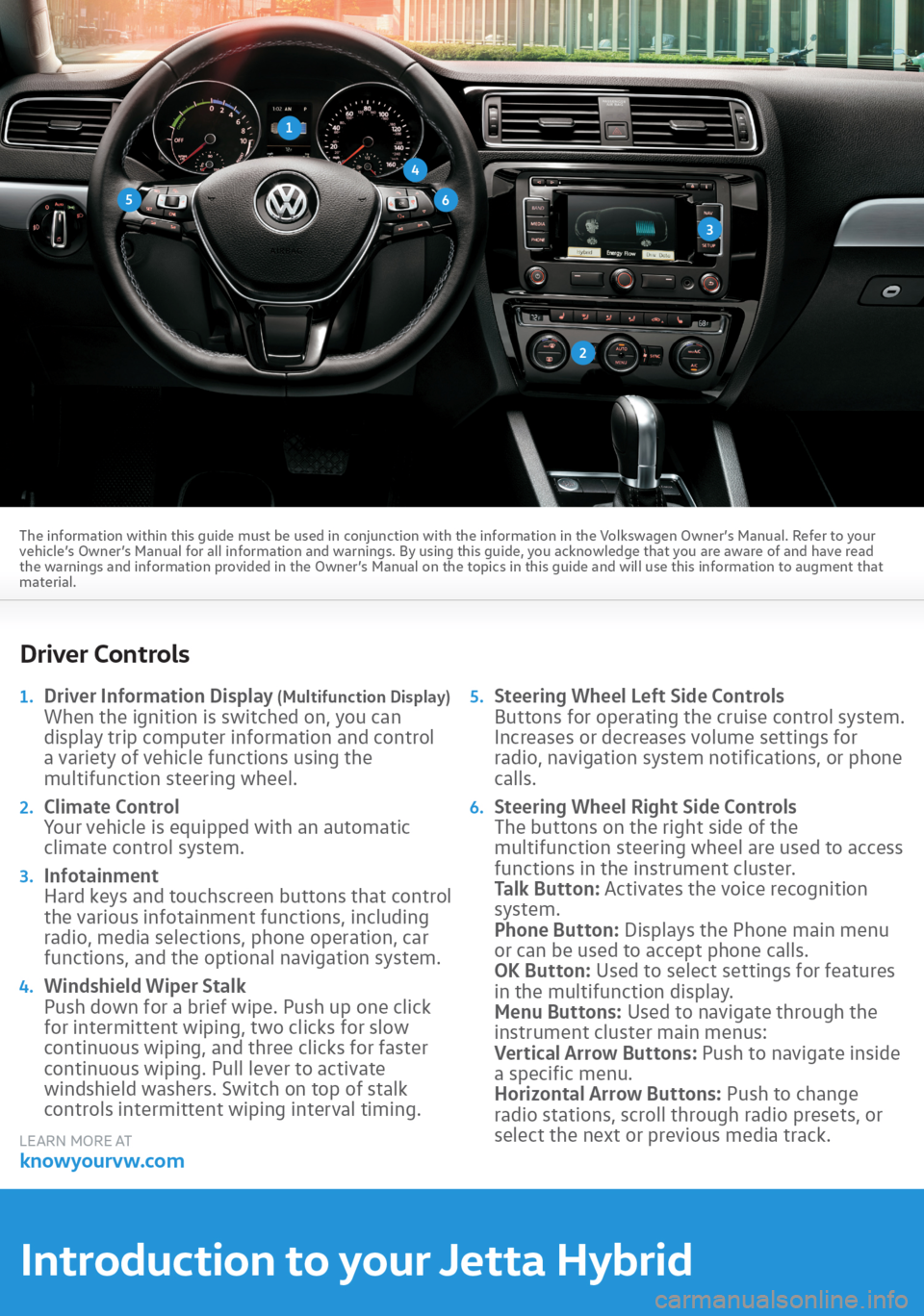 VOLKSWAGEN JETTA HYBRID 2016 1B / 6.G Quick Start Guide 