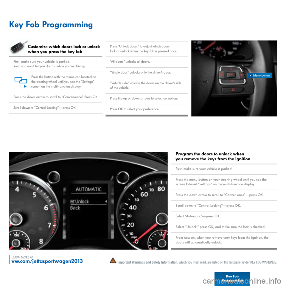 VOLKSWAGEN JETTA SPORTWAGEN 2013 1B / 6.G Quick Start Guide 