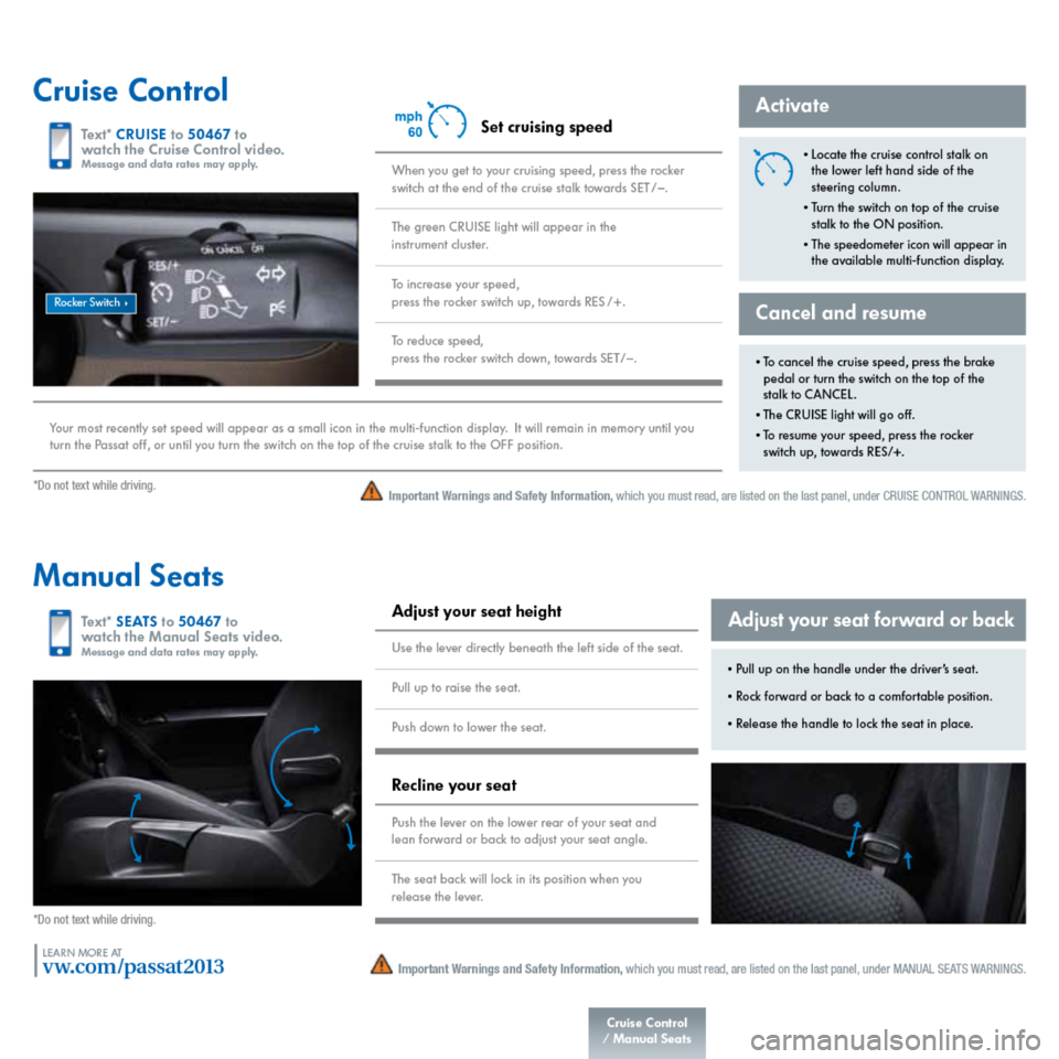 VOLKSWAGEN PASSAT 2013 B8 / 6.G Quick Start Guide 