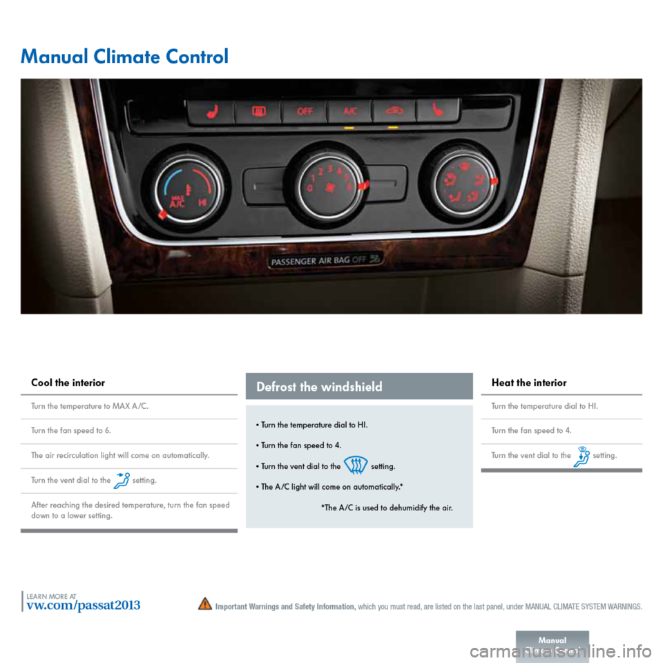 VOLKSWAGEN PASSAT 2013 B8 / 6.G Quick Start Guide 