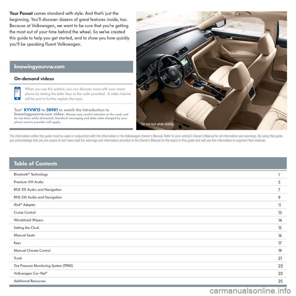 VOLKSWAGEN PASSAT 2015 B8 / 6.G Quick Start Guide 