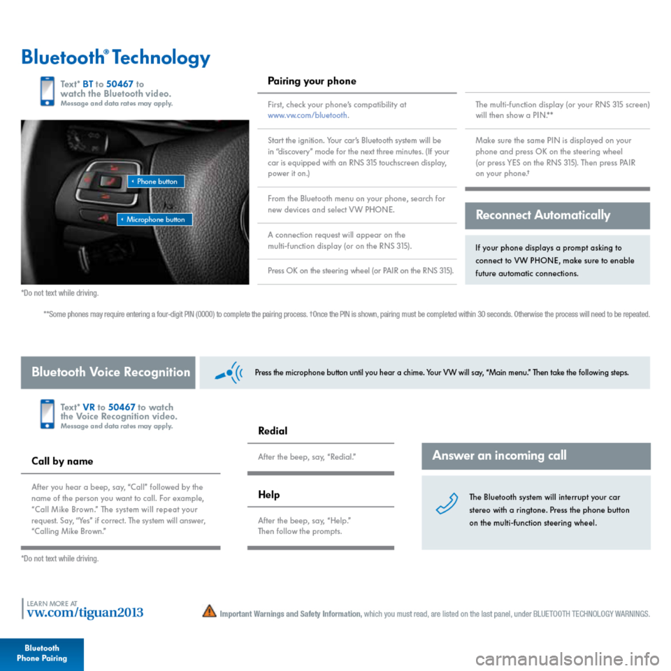 VOLKSWAGEN TIGUAN 2013 1.G Quick Start Guide 