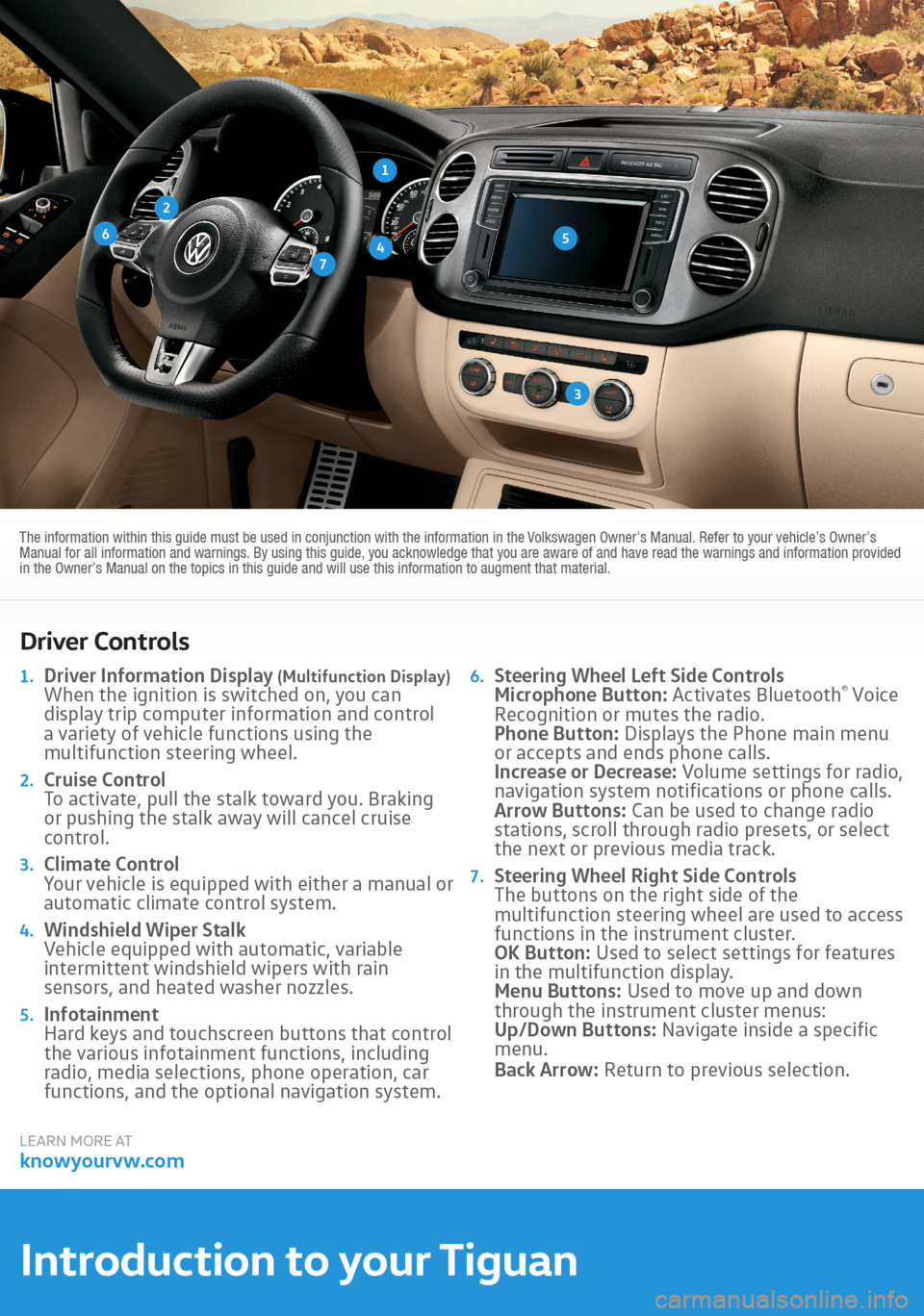 VOLKSWAGEN TIGUAN 2016 1.G Quick Start Guide 