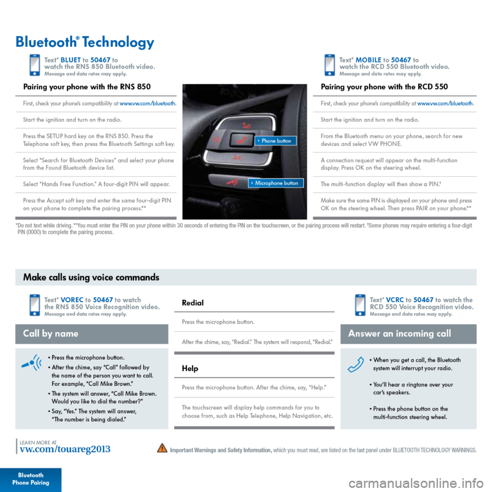 VOLKSWAGEN TOUAREG 2013 2.G Quick Start Guide 