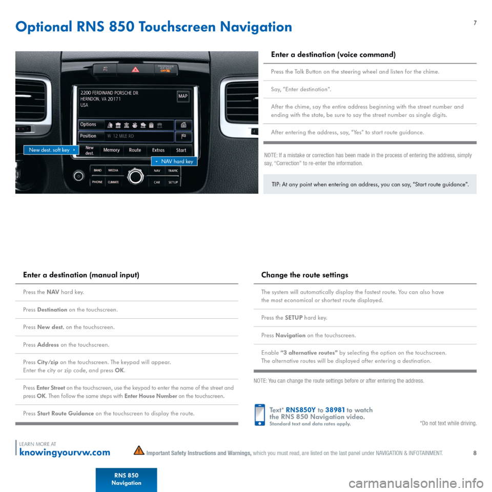 VOLKSWAGEN TOUAREG 2015 2.G Quick Start Guide 