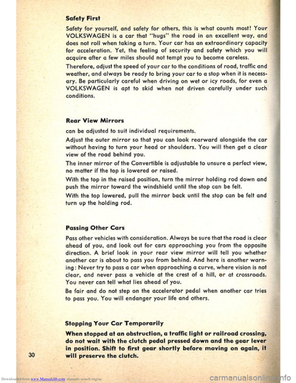VOLKSWAGEN BEETLE 1960 1.G Owners Guide Downloaded from www.Manualslib.com manuals search engine VOLKSWAGEN BEETLE 1960 1.G Owners Guide Downloaded from www.Manualslib.com manuals search engine