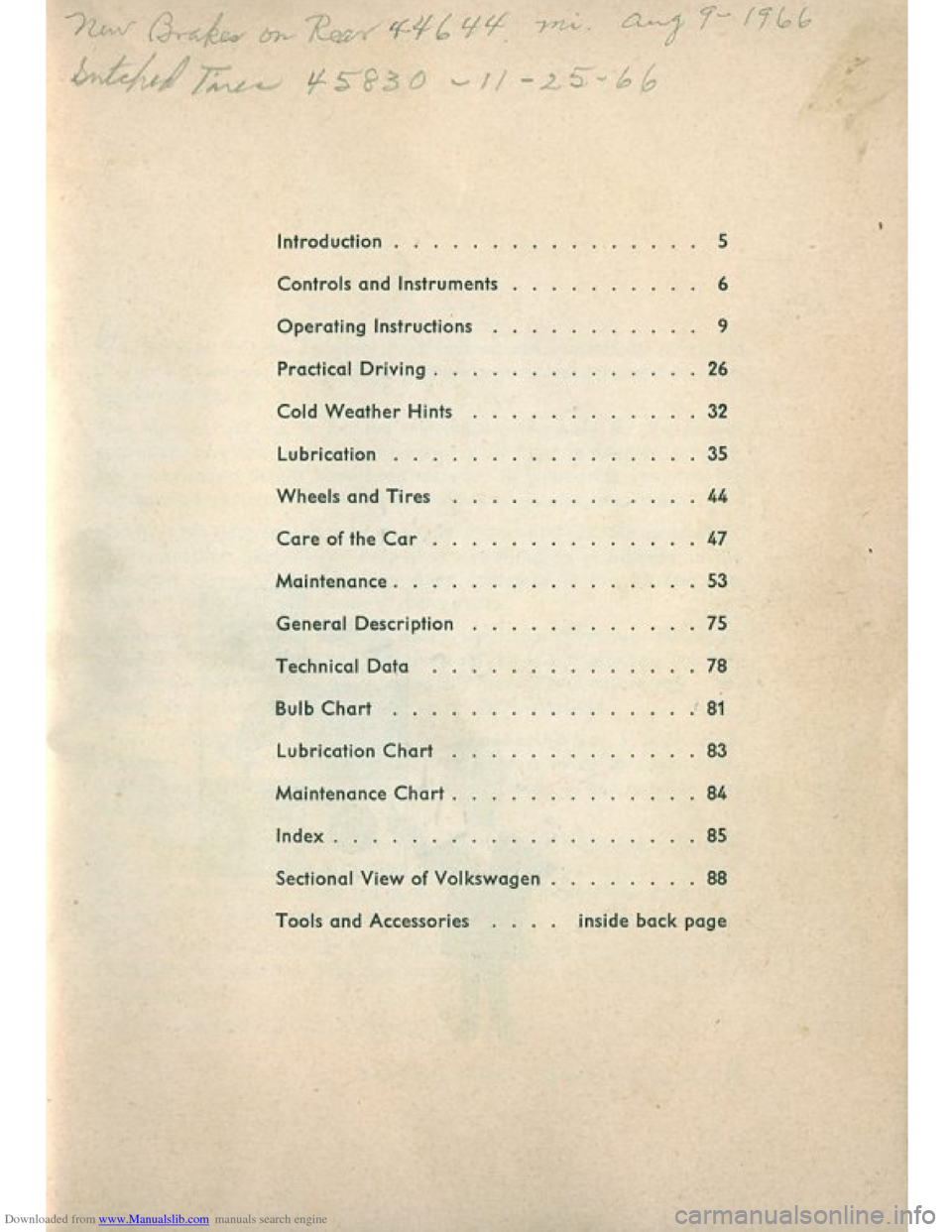 VOLKSWAGEN BEETLE 1960 1.G Owners Manual Downloaded from www.Manualslib.com manuals search engine   