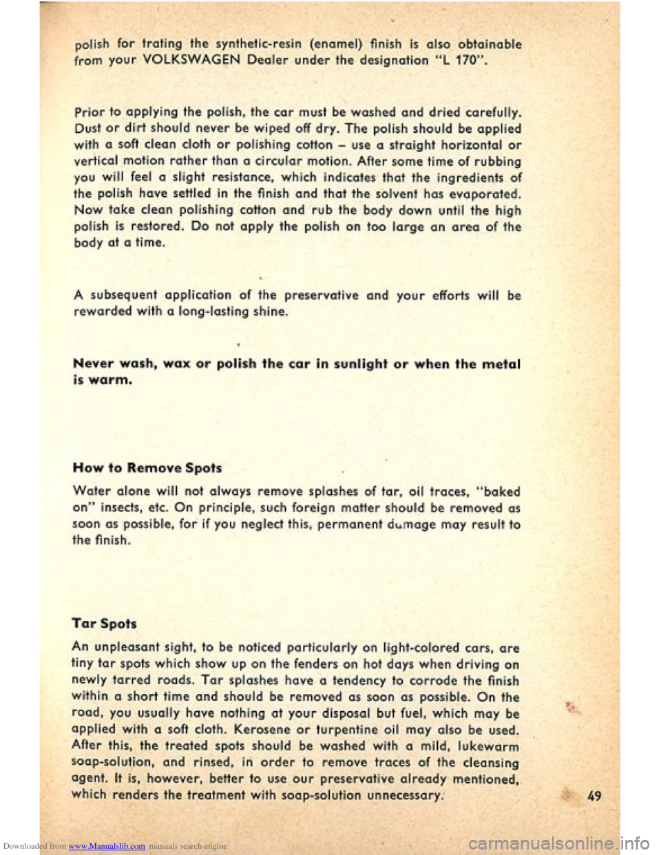 VOLKSWAGEN BEETLE 1960 1.G Workshop Manual Downloaded from www.Manualslib.com manuals search engine   