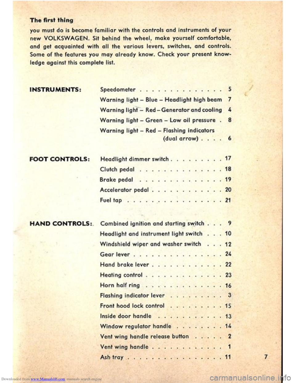 VOLKSWAGEN BEETLE 1960 1.G Owners Manual Downloaded from www.Manualslib.com manuals search engine   