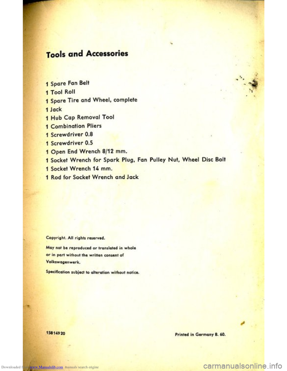 VOLKSWAGEN BEETLE 1960 1.G Owners Manual Downloaded from www.Manualslib.com manuals search engine   