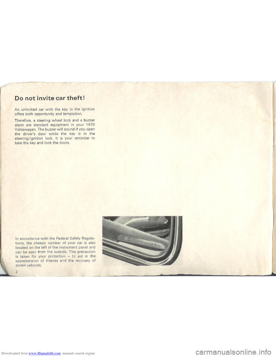VOLKSWAGEN BEETLE 1970 1.G Owners Manual Downloaded from www.Manualslib.com manuals search engine   