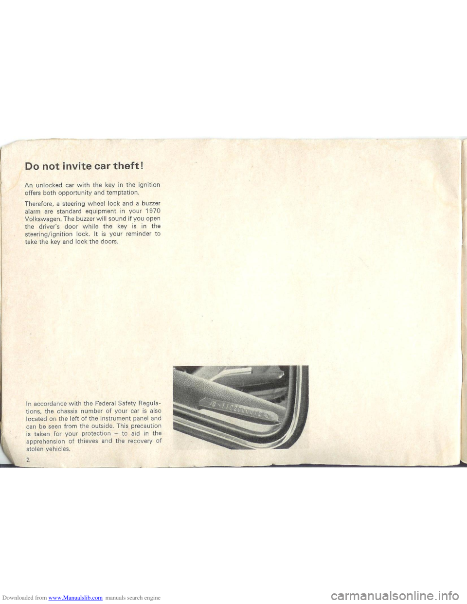 VOLKSWAGEN BEETLE 1970 1.G Owners Manual Downloaded from www.Manualslib.com manuals search engine   