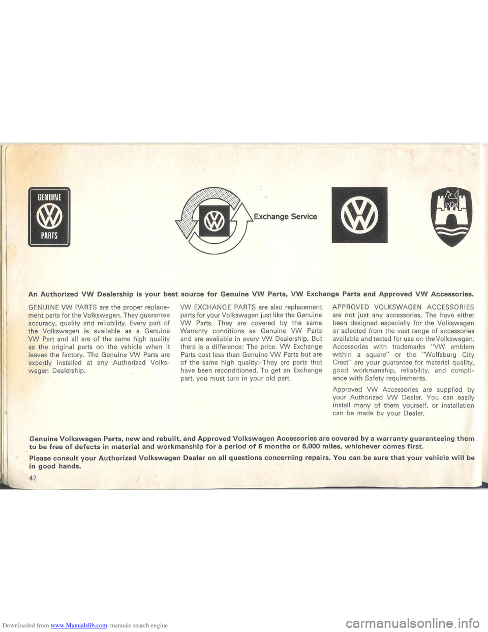 VOLKSWAGEN BEETLE 1970 1.G Service Manual Downloaded from www.Manualslib.com manuals search engine   