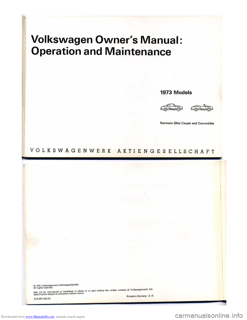 VOLKSWAGEN KARMANN GHIA 1973 1.G Owners Manual Downloaded from www.Manualslib.com manuals search engine VOLKSWAGEN KARMANN GHIA 1973 1.G Owners Manual Downloaded from www.Manualslib.com manuals search engine