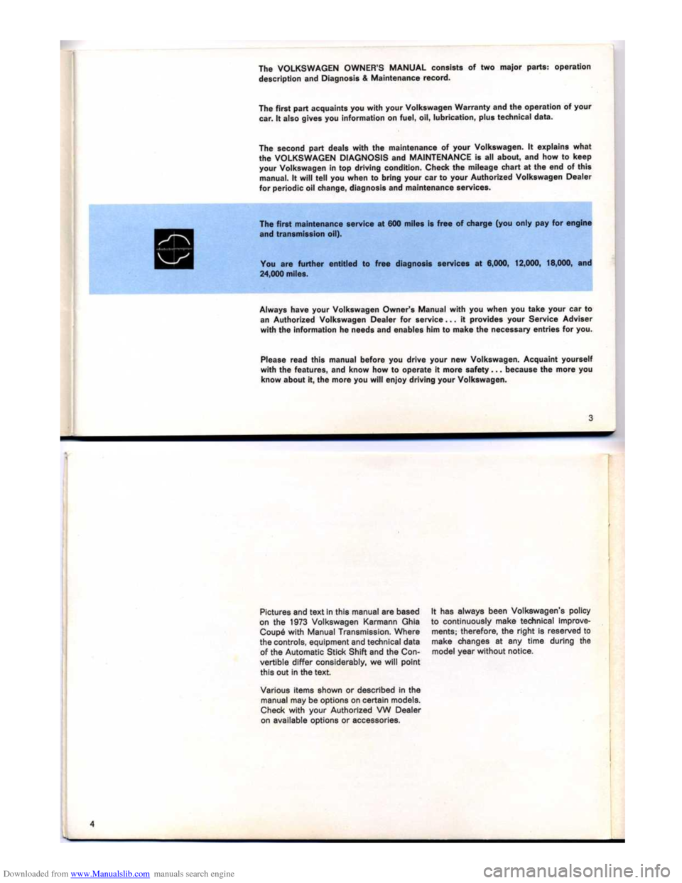 VOLKSWAGEN KARMANN GHIA 1973 1.G Owners Manual Downloaded from www.Manualslib.com manuals search engine VOLKSWAGEN KARMANN GHIA 1973 1.G Owners Manual Downloaded from www.Manualslib.com manuals search engine