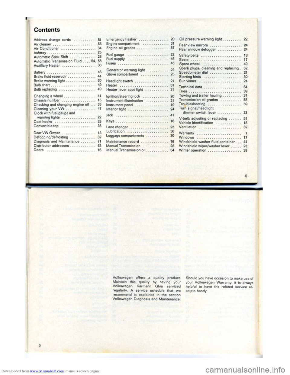 VOLKSWAGEN KARMANN GHIA 1973 1.G Owners Manual Downloaded from www.Manualslib.com manuals search engine   