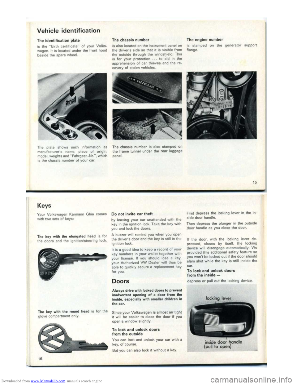 VOLKSWAGEN KARMANN GHIA 1973 1.G Owners Manual Downloaded from www.Manualslib.com manuals search engine   