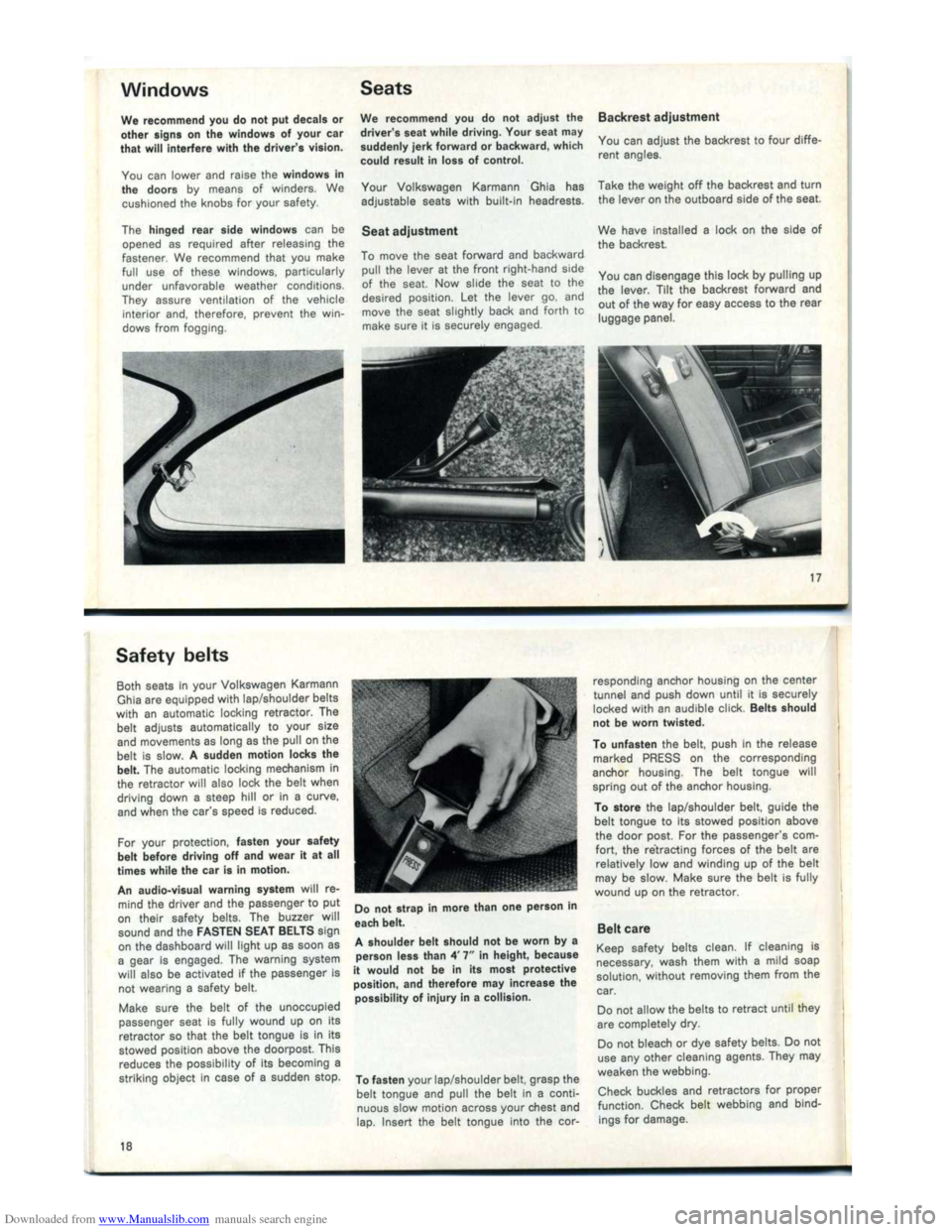 VOLKSWAGEN KARMANN GHIA 1973 1.G Owners Manual Downloaded from www.Manualslib.com manuals search engine   