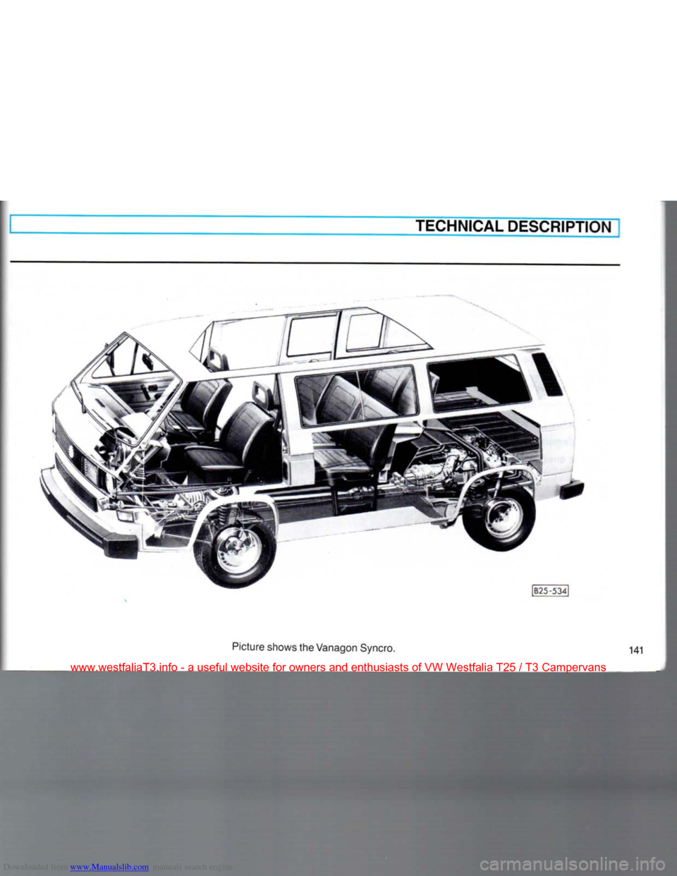 VOLKSWAGEN TRANSPORTER 1990 T4 / 4.G Owners Manual Downloaded from www.Manualslib.com manuals search engine 
TECHNICAL DESCRIPTION 
 
 
www.westfaliaT3.info  - a  useful  website  for owners  and enthusiasts  of VW  Westfalia  T25 / T3  Campervans   