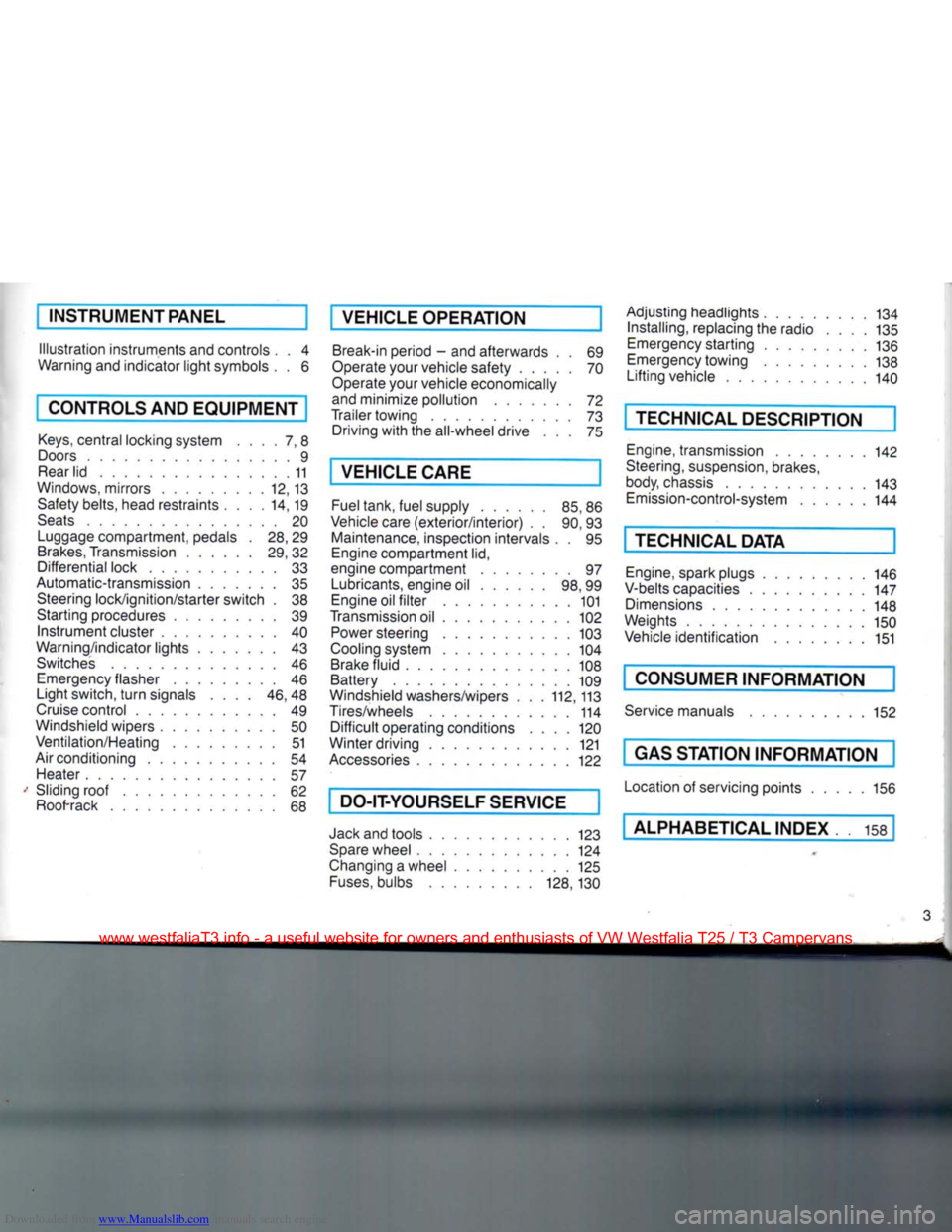 VOLKSWAGEN TRANSPORTER 1990 T4 / 4.G Owners Manual Downloaded from www.Manualslib.com manuals search engine 
1
 INSTRUMENT PANEL 
Illustration instruments and controls 
Warning and indicator light symbols 
CONTROLS AND EQUIPMENT 

Keys,
 central locki