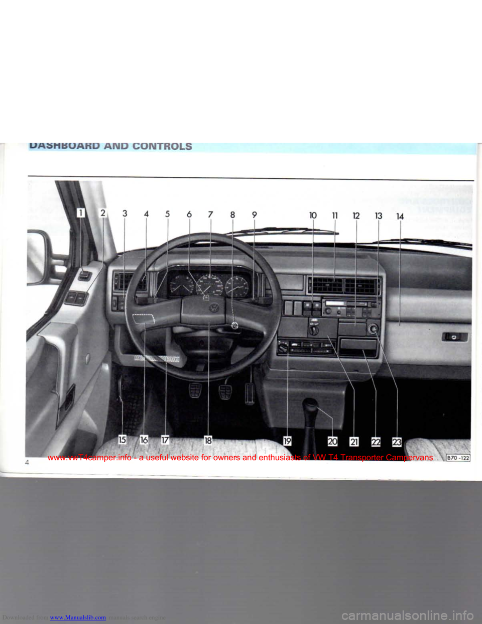 VOLKSWAGEN CARAVELLE 1992 T4 / 4.G Owners Manual Downloaded from www.Manualslib.com manuals search engine 
LI
 Aon
 BOARD AND CONTROLS 
www.vwT4camper.info  - a  useful  website  for owners  and enthusiasts  of VW  T4 Transporter  Campervans   