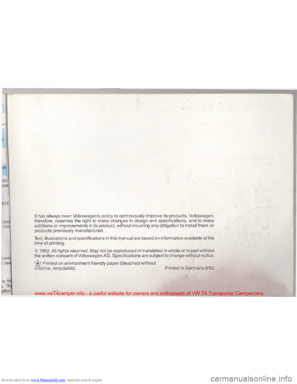 VOLKSWAGEN TRANSPORTER 1993 T4 / 4.G Owners Manual Downloaded from www.Manualslib.com manuals search engine ,
\023  
\035
\036 0
5 #
1
& p
,
\003
#
=
#
&$\001 \007
\036
\) =F
\036 \003
;
&
\033. \036
\004
\036
\t
#\016
\036
\036
"6
\036
;E
\016
3
\003