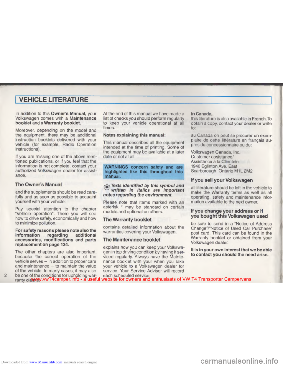 VOLKSWAGEN TRANSPORTER 1993 T4 / 4.G Owners Manual Downloaded from www.Manualslib.com manuals search engine \017
! "
 \002

G \022
! 
* \026
 
!
\016 \027
\002
& ,

1\031
\022
\002
$
\t
\005 \036
\001 \001
.
G
<
\003
 \023
\001
\024
 \001

\024
 \00