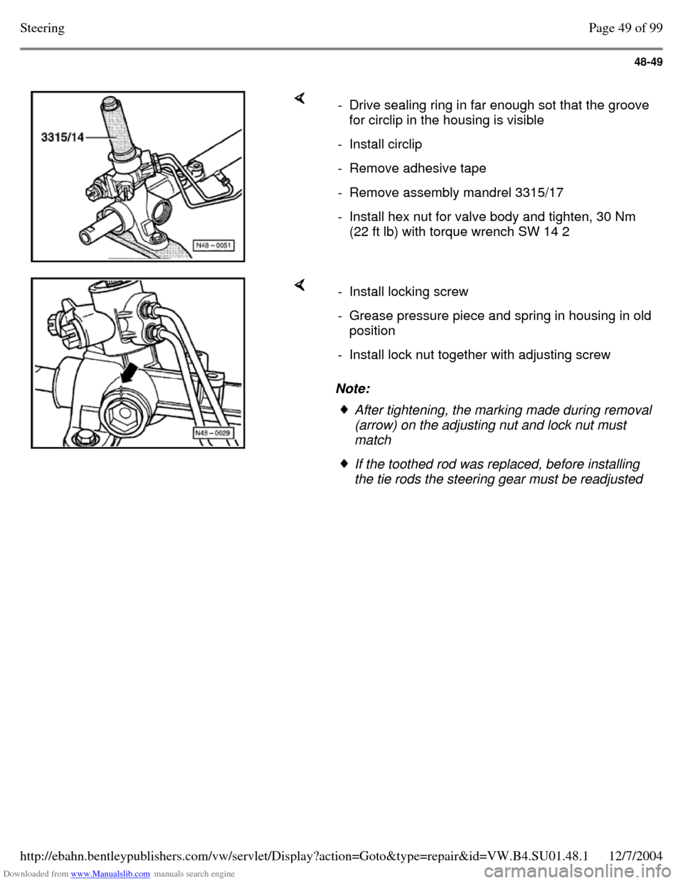 VOLKSWAGEN PASSAT 1995 B3, B4 / 3.G Service Workshop Manual Downloaded from www.Manualslib.com manuals search engine 48-49
- Drive sealing ring in far enough sot that the groove for circlip in the housing is visible
- Install circlip - Remove adhesive ta VOLKSWAGEN PASSAT 1995 B3, B4 / 3.G Service Workshop Manual Downloaded from www.Manualslib.com manuals search engine 48-49
- Drive sealing ring in far enough sot that the groove for circlip in the housing is visible
- Install circlip - Remove adhesive ta
