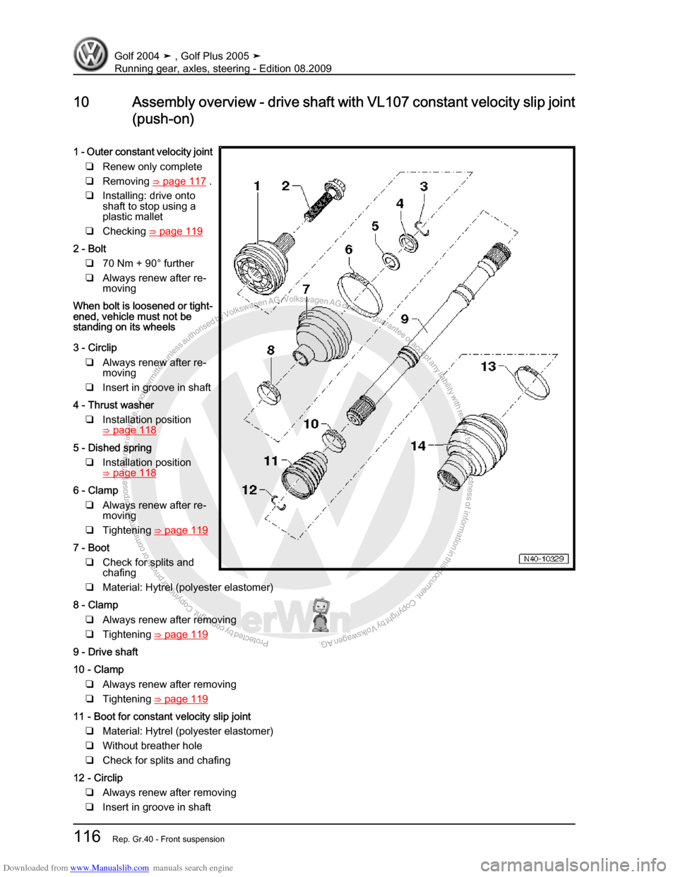 VOLKSWAGEN GOLF 2004 1J / 4.G Running Gear Axles Workshop Manual Downloaded from www.Manualslib.com manuals search engine Protected by copyright. Copying for private or commercial purposes, in partor in whole, is not permitted unless authorised by Volkswagen AG. Vo