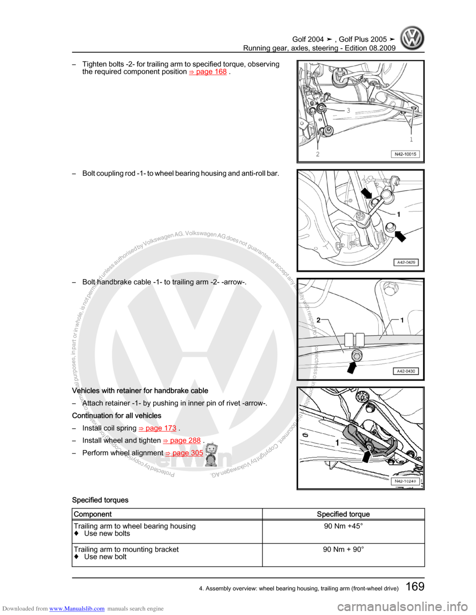 VOLKSWAGEN GOLF 2004 1J / 4.G Running Gear Axles Workshop Manual Downloaded from www.Manualslib.com manuals search engine Protected by copyright. Copying for private or commercial purposes, in partor in whole, is not permitted unless authorised by Volkswagen AG. Vo