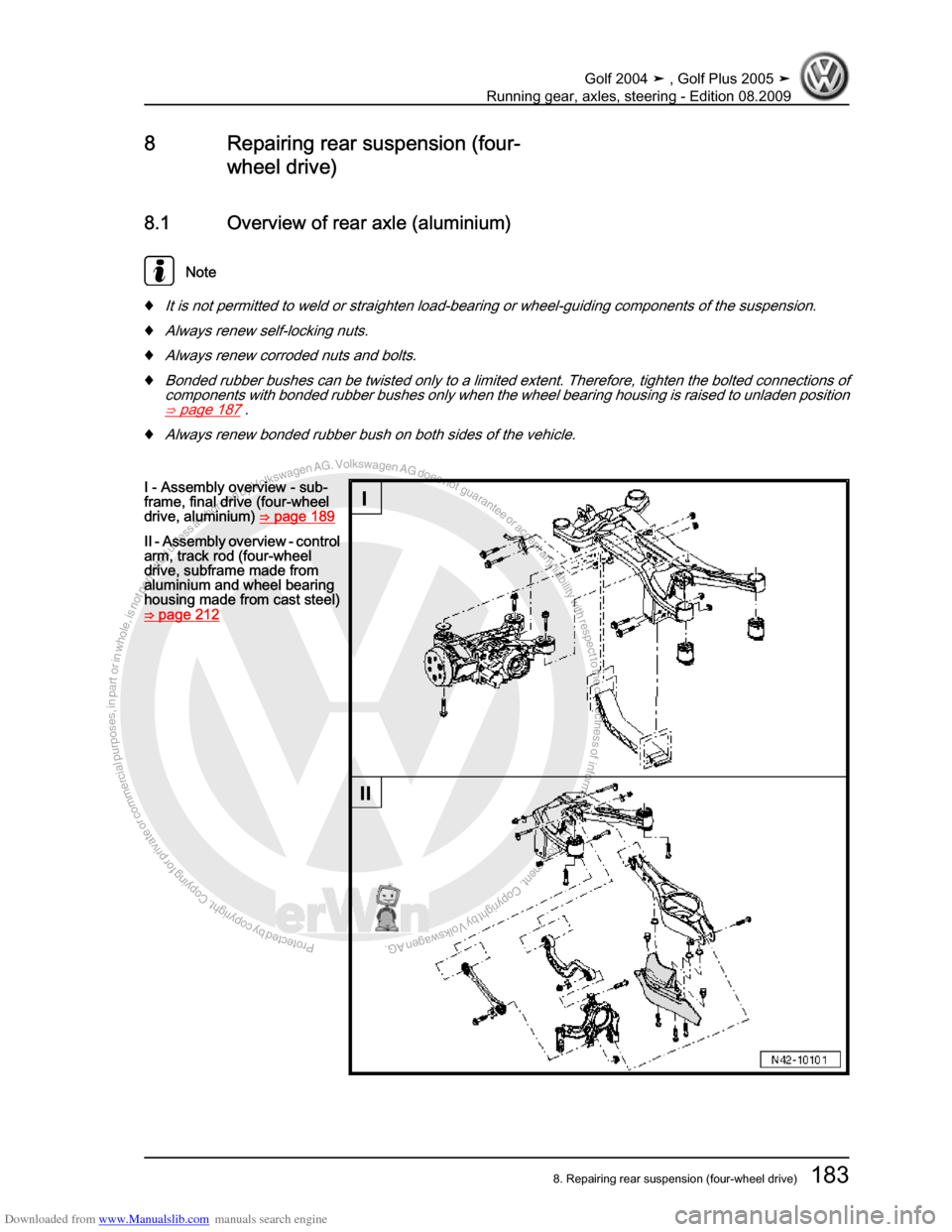 VOLKSWAGEN GOLF 2004 1J / 4.G Running Gear Axles Workshop Manual Downloaded from www.Manualslib.com manuals search engine Protected by copyright. Copying for private or commercial purposes, in partor in whole, is not permitted unless authorised by Volkswagen AG. Vo